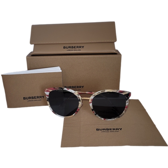 BURBERRY Round Multi-Color Stripe Checker Sunglasses BE 4289 D-379287 NEW IN BOX - Picture 1 of 12